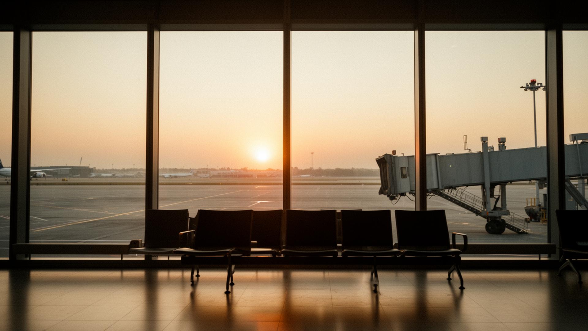 Empty airport gate at dawn